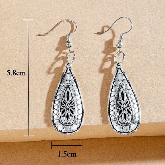 Any 2/$20! Silver Etched Boho Drop Earrings - Picture 6 of 8